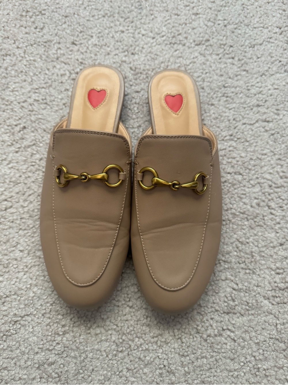 Women's Taupe Leather Horsebit Slip-On Mules